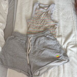 Aerie Cozy Gray Knit Rainbow Set